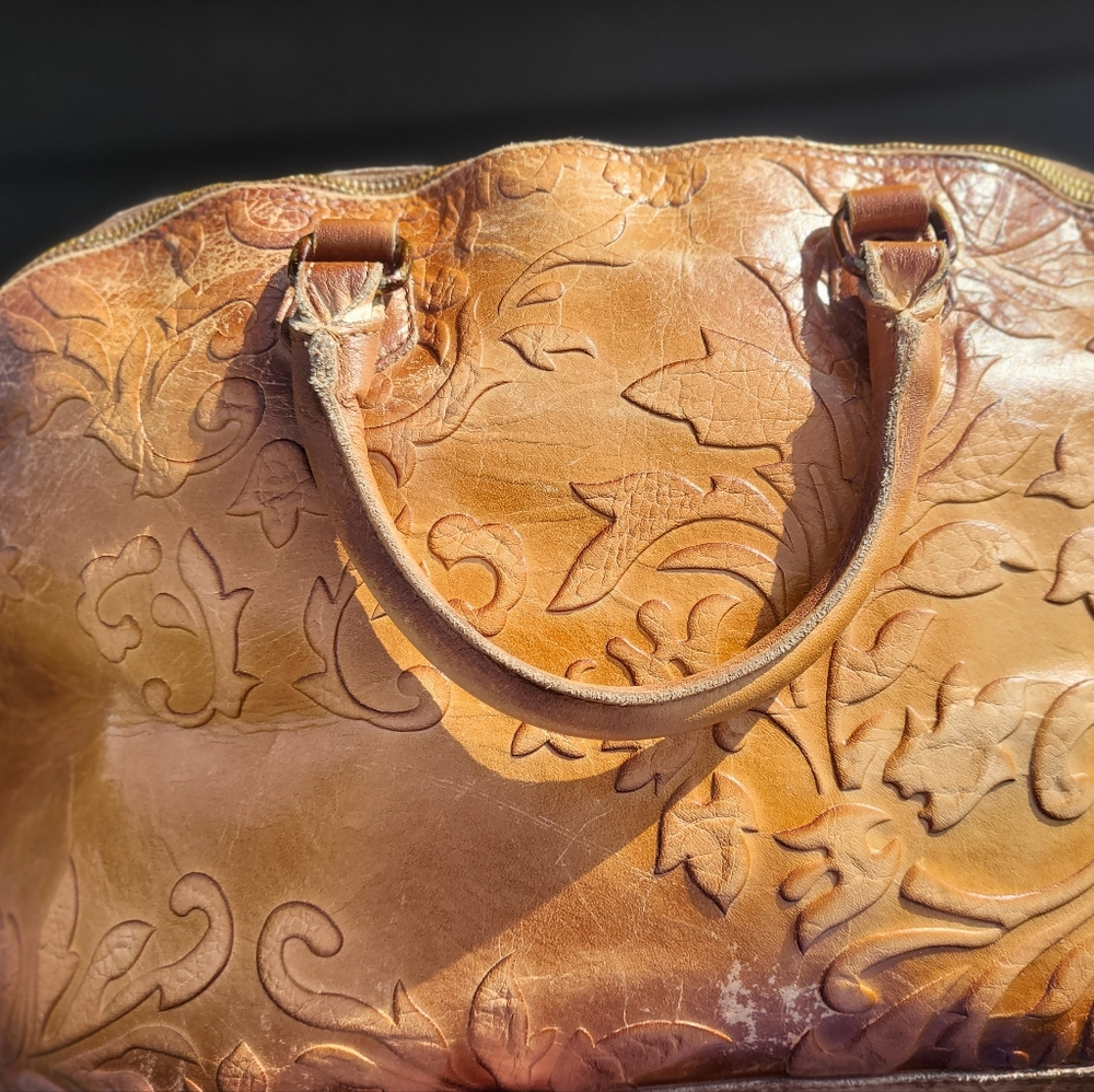 Leather with craving into bag